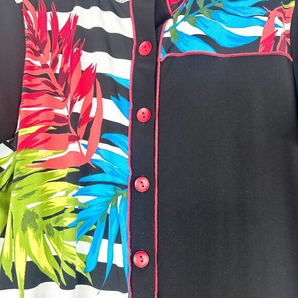 Ali Miles Wire Collar Slinky Button Front Shirt Size Large Tropical 3/4 Sleeve - Picture 5 of 7